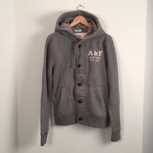 Abercrombie & Fitch large muscle fit cardigan hoodie. Grey color.